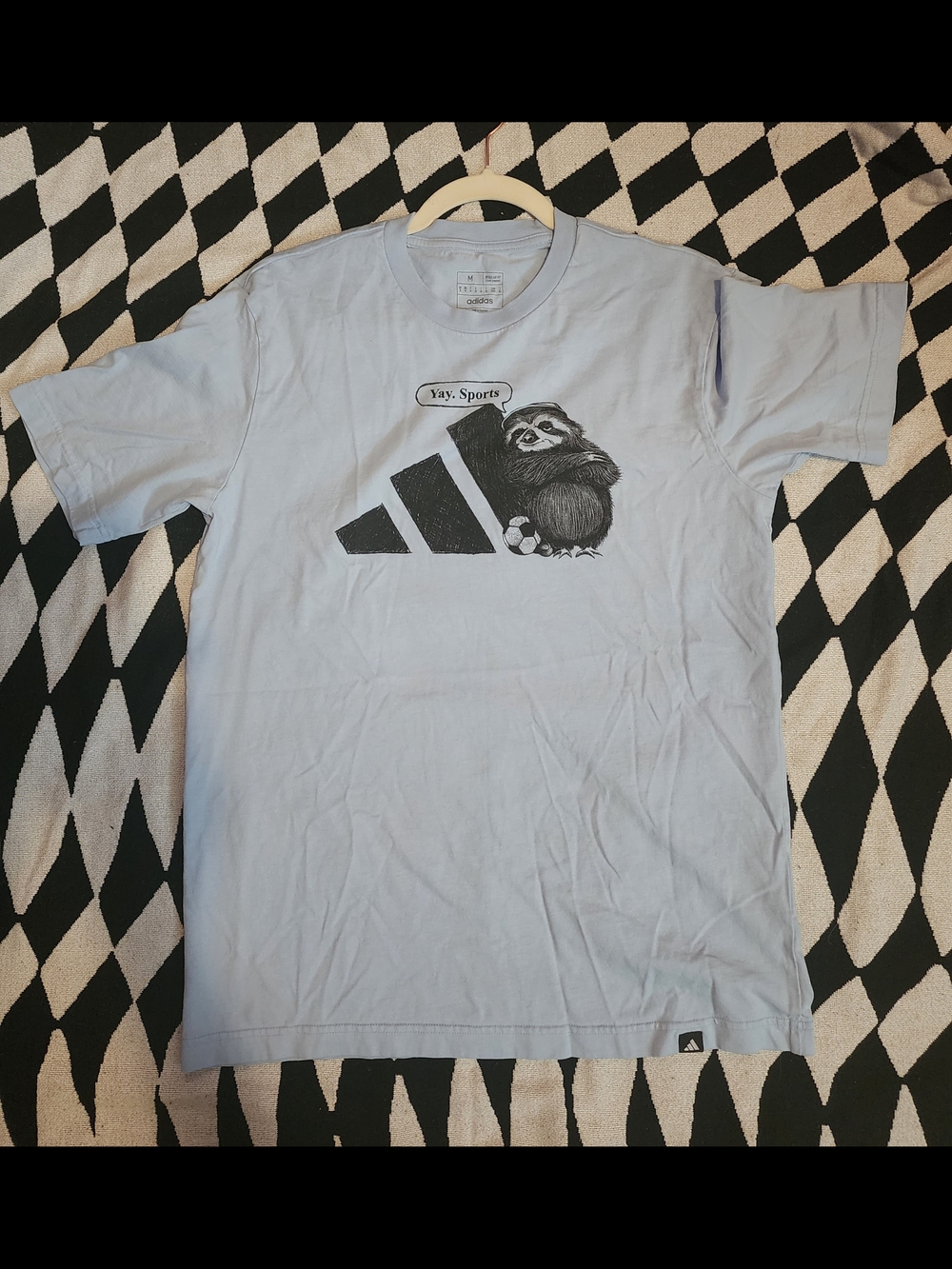 Adidas Light Blue Graphic Tee with Sloth Sports Design